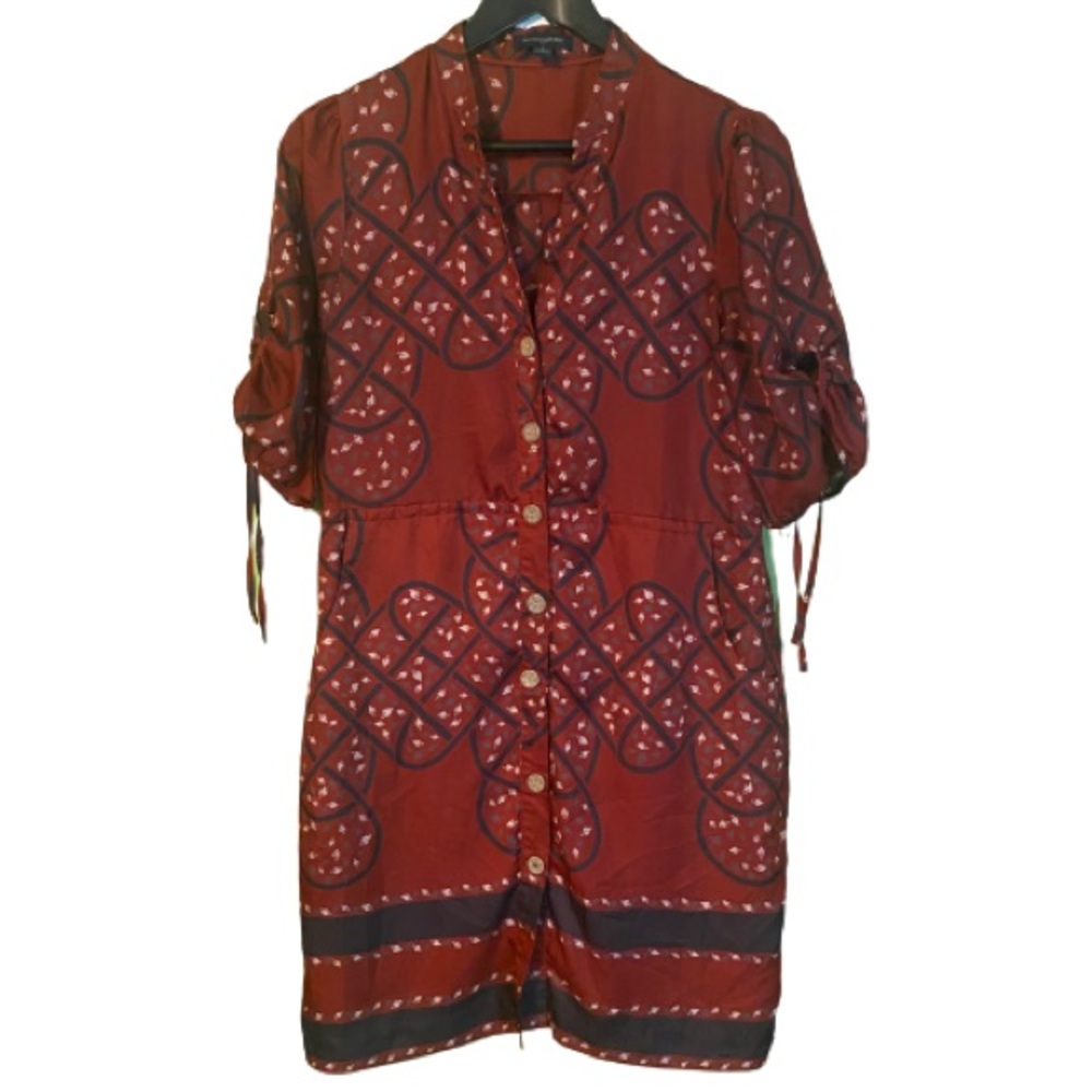 Banana Republic burgundy sheer leaf print dress with 3/4 sleeves